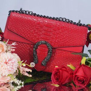⚡ Women's Red Snake Vegan Leather Print Casual Fashion Satchel Crossbody Handbag